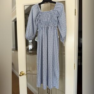 Anthropologie Maeve puff-sleeve smocked midi dress